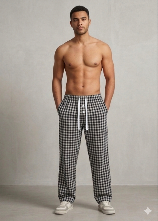 Skyna Woven Pajama - Cotton Relaxed Fit - Alpha Blue Check