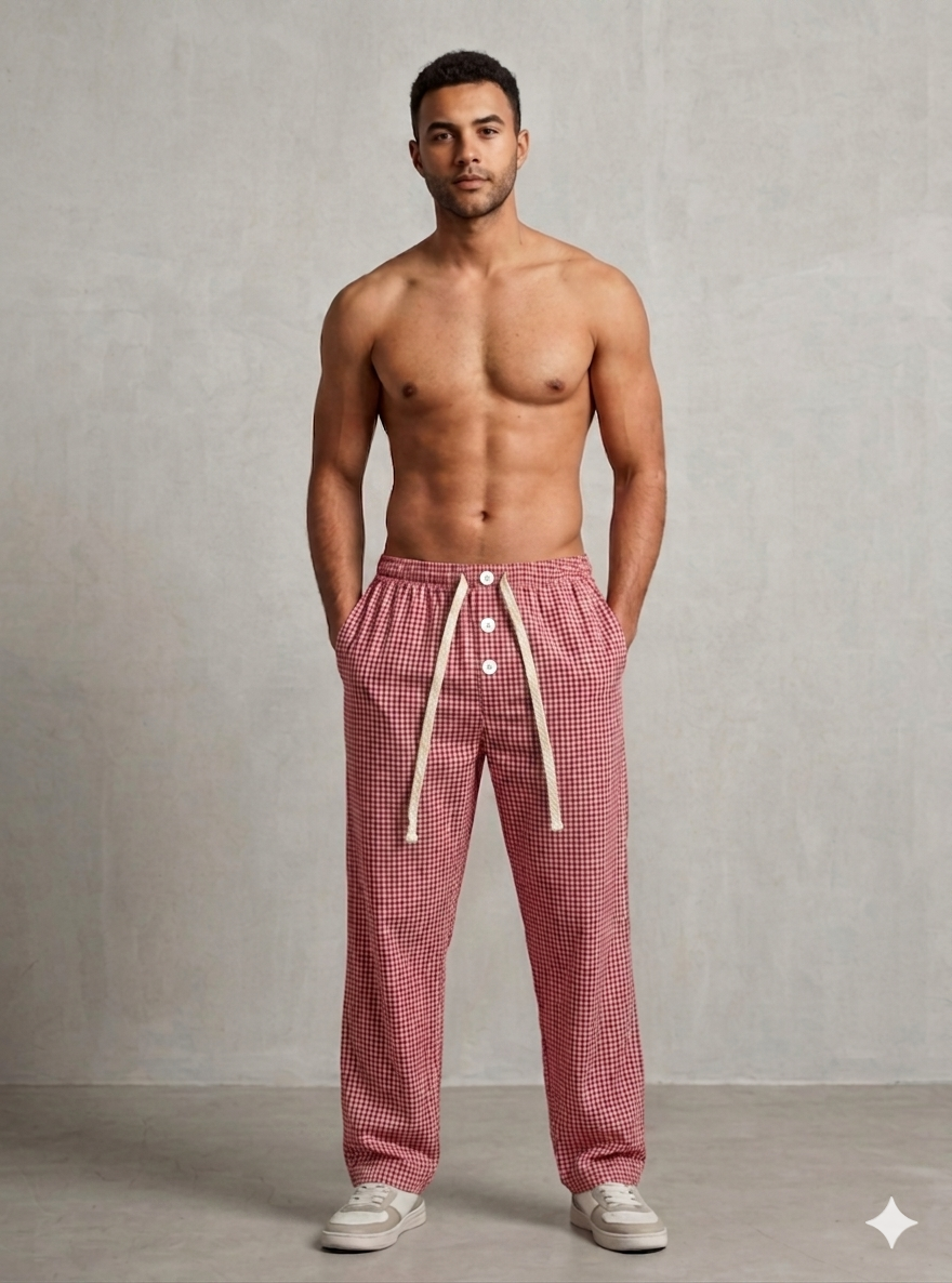 Skyna Woven Pajama - Cotton Relaxed Fit - Red Sm Check