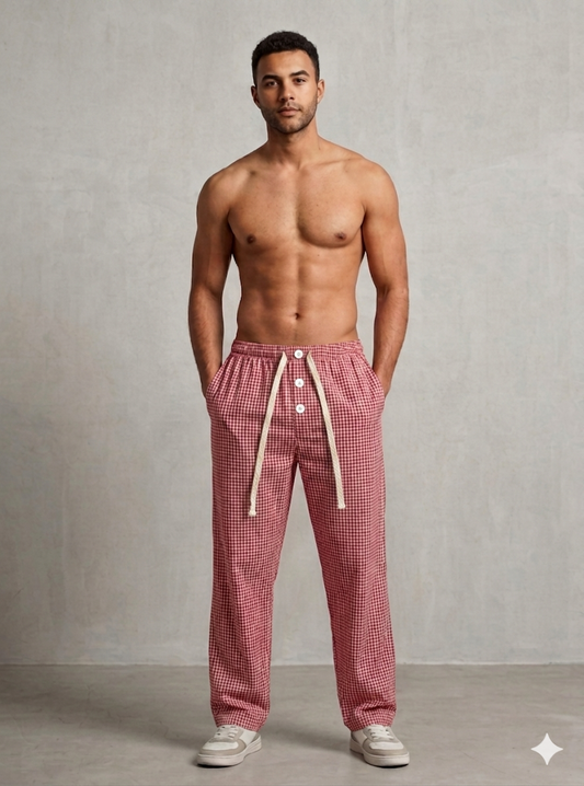 Skyna Woven Pajama - Cotton Relaxed Fit - Red Sm Check