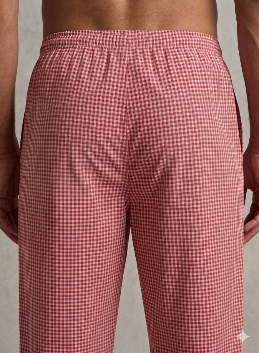 Skyna Woven Pajama - Cotton Relaxed Fit - Red Sm Check